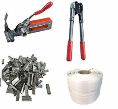 PACKING MACHINE  (PVC & STEEL)-Combo Heavy-Duty Box Strapping Packing Tool Kit (Ratchet Tensioner, Crimper, Strap and Clip)