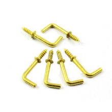 BRASS PLATED  L HOOK (1PKT X 100PC)-1 Inch Brass Plated Metal Screw-in Square Bend Hooks Right-Angle Self-Tapping Screws Hooks L Shape Hooks