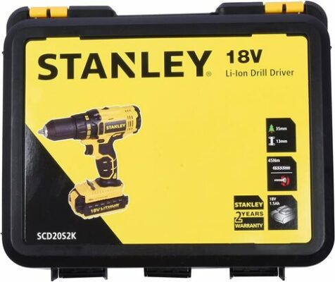 Stanley Power Tool,Cordless 18V 1.5Ah Li-Ion Drill Driver Kit Box,SCD20S2K-B5