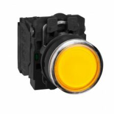 SCHNEIDER Illuminated pushbutton, yellow,230VAC XB4BW35M5