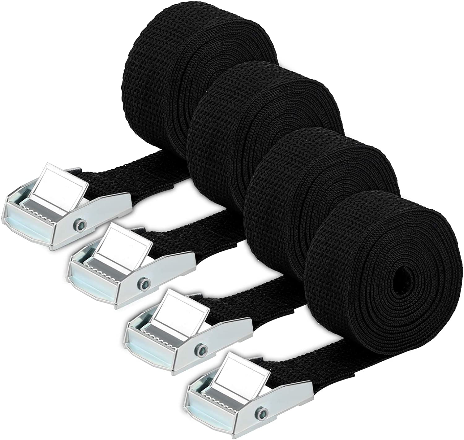 AIEX 4 Pack Lashing Straps 6.5′ x 1″ Tie Down Straps Cam Buckle Straps Nylon Locking Strap with Zinc Alloy Lock Buckle(Black,2m x 25mm)