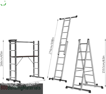 VOUNOT 3 in 1 Aluminium Scaffold Ladder with Work Platform, Multi-purpose Mobile Scaffolding with Wheels Tool Holder