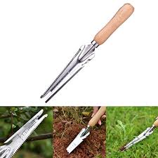 SYOSI Wooden handle Manual Weeder Tool, SS Weeder with Measure, Mower Tool, Weed Puller,Weeder Shovel for Garden Digging Transplanting Weeding