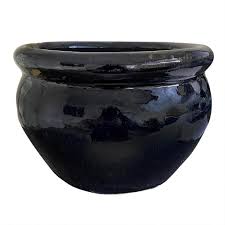 Ceramic Pot Paint Coated Black Round Garden Pot