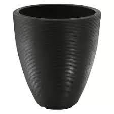 Round Fiber Planter – Black Fiber Pot with Linear Texture