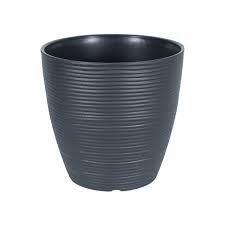 Round Fiber Planter – Black Fiber Pot with Linear Texture