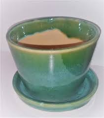 Multi-Color Ceramic Pot with attached Saucer