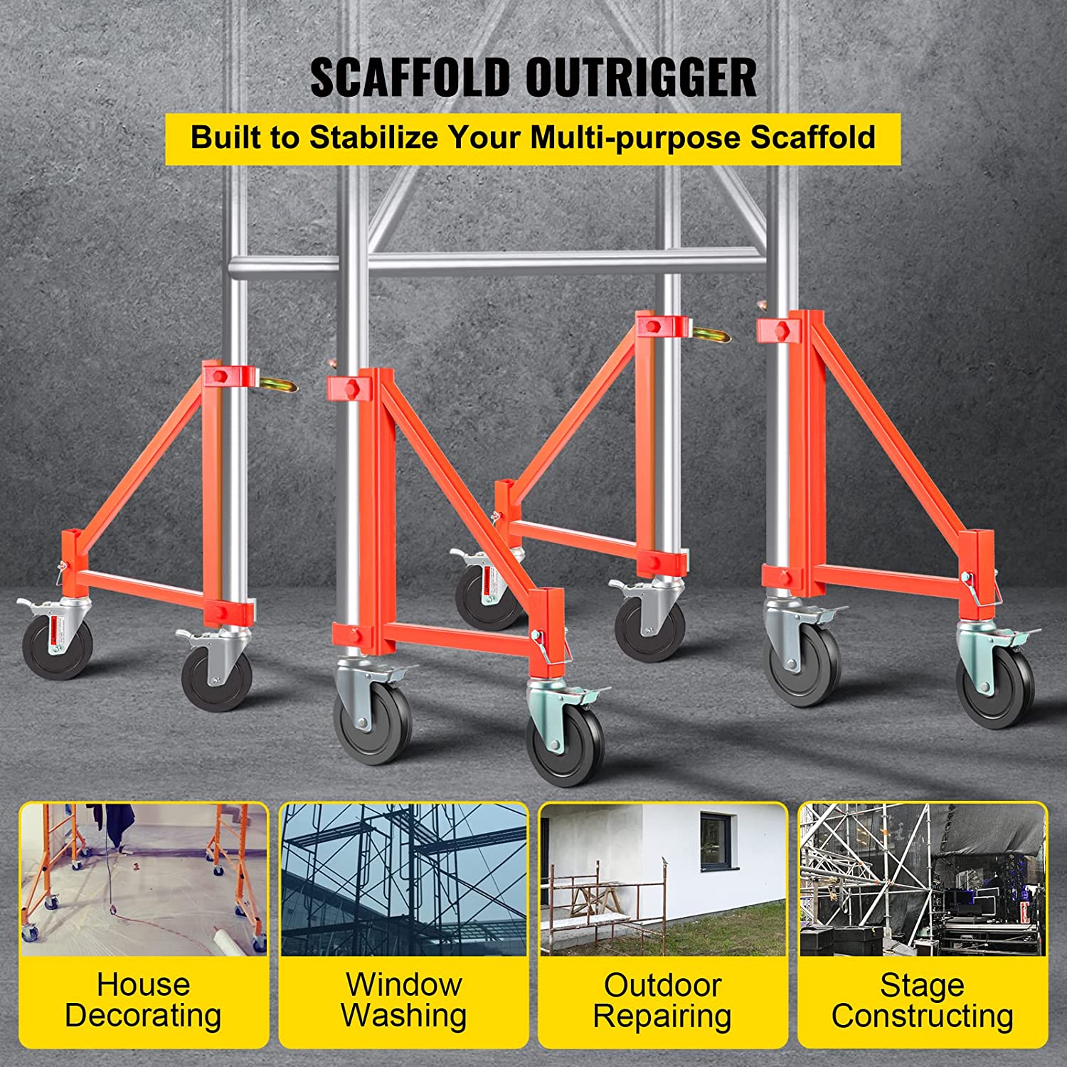 VEVOR Scaffold Outrigger, 18″ x 18″ x 24″ Scaffolding Outriggers, 4 Pieces Outriggers for Scaffolding, Screw Type for Home Improvement Projects Like P