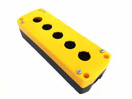 Latching Button Control Box, 5 Hole, Yellow