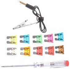 Auto Car Plug In Fuse With Tester Clip Pencil Kit, 3W, Multicolor, 12 Pcs/Kit