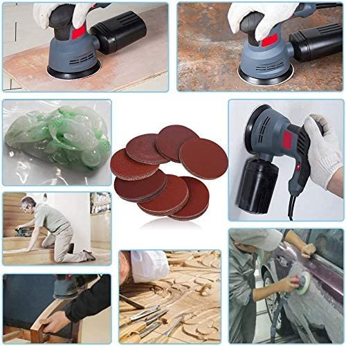 Apple Abrasives Sand Disc 5 Inch 100 pcs Assorted Grits Hook and Loop Adhesive Discs Sandpaper for Random Orbital Sander Pads, with Different Grits