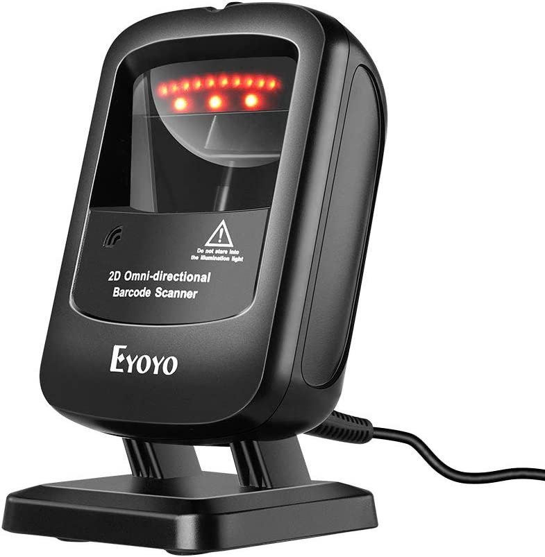 Eyoyo 1D 2D Desktop Barcode Scanner Omnidirectional Hands-Free USB Wired Barcode Reader Capture Barcodes from Mobile Phone Screen
