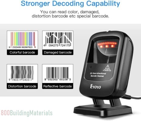 Eyoyo 1D 2D Desktop Barcode Scanner Omnidirectional Hands-Free USB Wired Barcode Reader Capture Barcodes from Mobile Phone Screen