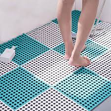 12PCS Interlocking Rubber Floor Tiles with Drain Holes Non-Slip Floor Mat with Suction Cup
