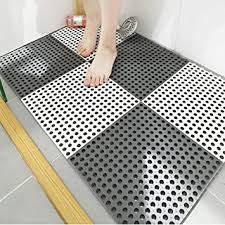 12PCS Interlocking Rubber Floor Tiles with Drain Holes Non-Slip Floor Mat with Suction Cup