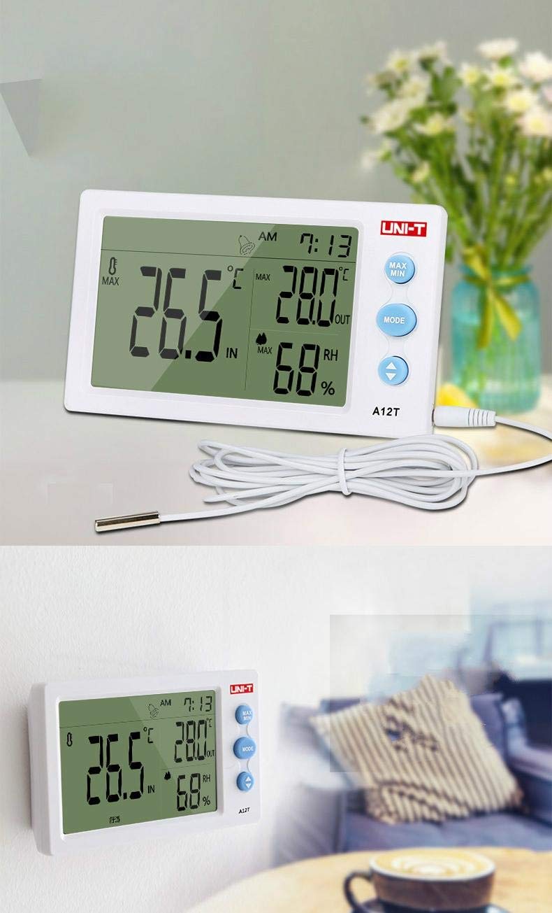 Hanging Wall Table Mounted High Precision Indore/Outdoor Digital Thermo Hygrometer with Clock – UNI-T