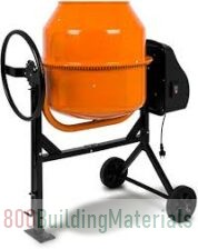 Electric Concrete Mixer with 140 L Drum Volume (550 W Motor, 230 V, Steel Frame with Transport Wheels, Drum and Sprocket