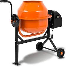 Electric Concrete Mixer with 140 L Drum Volume (550 W Motor, 230 V, Steel Frame with Transport Wheels, Drum and Sprocket
