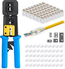 Crimp Tool Pass Through Connector End With Cat6 Crimping Tool Kit for RJ45 RJ12 Regular