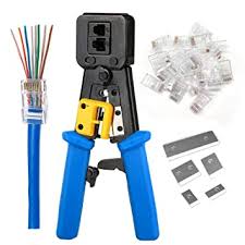 Crimp Tool Pass Through Connector End With Cat6 Crimping Tool Kit for RJ45 RJ12 Regular