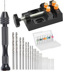 12 PCS Mini Flat Clamp and Hand Drill Set Flat Bench Vise 0.8mm-3.0mm HSS Drill Bits Multifunction Bench Clamp Drill Press Vice Tool for Drilling