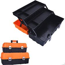 Torin 17-Inch Plastic Tool Box,3-Tiers Multi-Function Storage Portable Toolbox Organizer, Black/Orange ATRJH-3430T