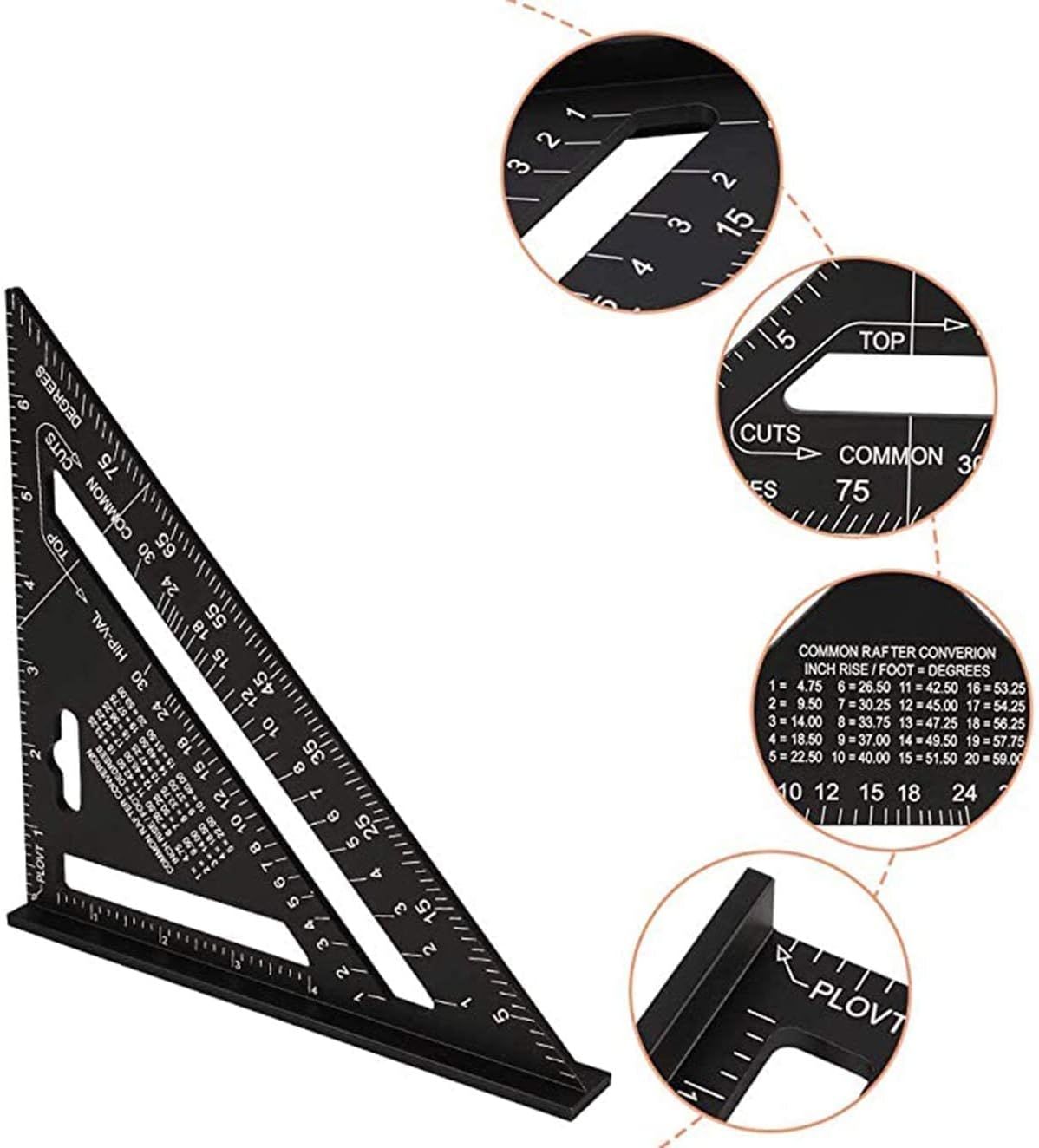 Elvyagod Black Square Protractor High Precision Aluminium Alloy Triangle Ruler, Layout Measuring Tool