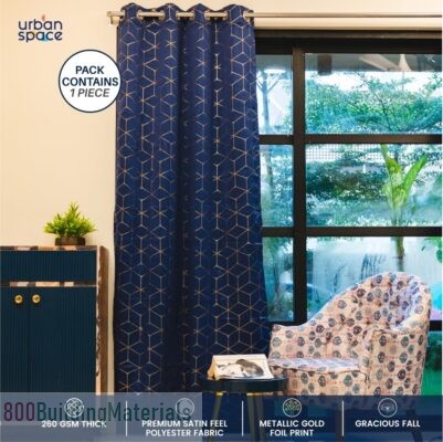 Urban Space Pure Blackout Curtains for Living Room- Gold Foil Printed