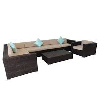 Swin Rattan Fabric 7 Seater Sofa Set with Table – Beige & Dark Brown – H0-381-SF