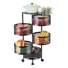 Jjone Kitchen Storage Organizer Multi Layer Round Basket- Black- DPW000157557