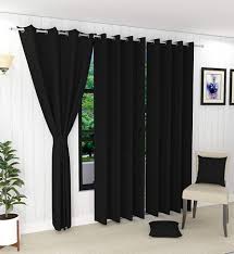 DecorVilla Blackout Faux Silk Curtains- 6 Feet- Black