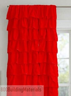 Dekor World Cotton Red Ultimate Ruffle Rod Curtain Set – 2 Pcs- DWCT-2473-7