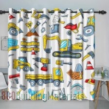 Baocicco White Construction Tools Themed Blackout Curtains Cartoon Truck Digger Pattern