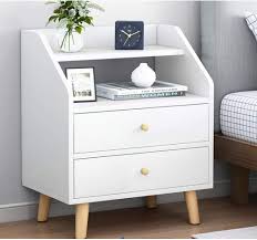 Mumoo Bear Simple Bedside Table with Drawer and Shelf – White- OQ-Y3F0-BYWA
