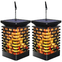 POPPIN KICKS Waterproof Solar Flickering Flame Garden Hanging Lamp Lights- 2pcs- Black- YAD182175