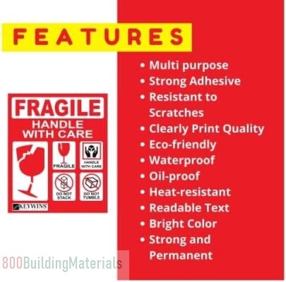 KEYWINS® Red Fragile Warning Label Adhesive Stickers 50pcs 10x 8cm, Handle With Care