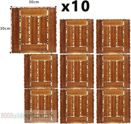Gluckluz 10 PK Wooden Decking Tiles