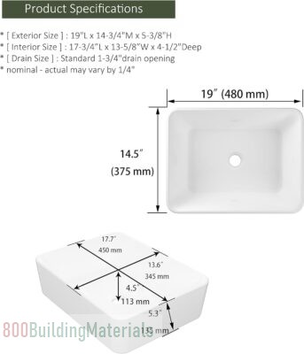 MEJE Porcelain Ceramic Wash Basin 48×37.5×13.5CM