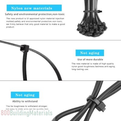 YEESON Black Nylon Zip Cable Ties Self-Locking CL26-Ties-F – 500 pcs