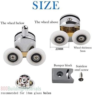 ELECDON Shower Door Rollers, 23mm Sliding Shower Doors Wheels Replacement Roller Runner