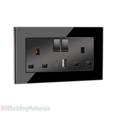 CNBINGO Glass Double Switched Socket with USB-A and Type-C 5 Pack M1-188