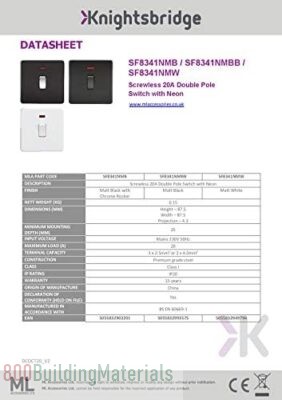 Knightsbridge Screwless 20A 1G DP Switch with Neon SF8341NMBB