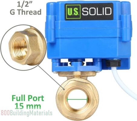 U.S. Solid 1/2″ Motorized Ball Valve Brass Electrical Ball Valve DN15 with Full Port, 9-24V AC/DC, 2 Wire Auto Return Setup