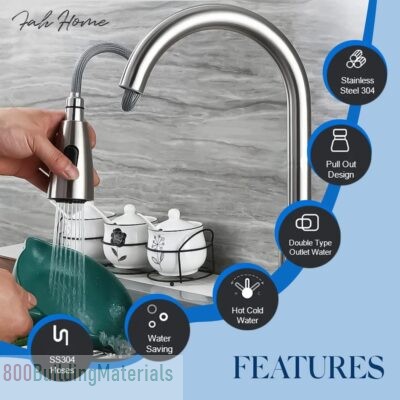 Fah Home Extendable Kitchen Faucet Stainless Steel Kitchen Tap for Kitchen Fah-0103