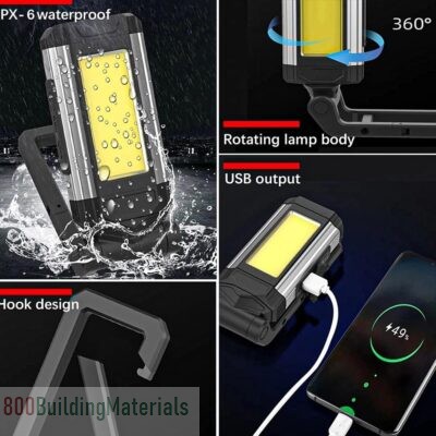 LED Work Light, 7 Modes Torch Work Lamp Inspection Light Magnetic Emergency Illumination with Hook Attachment Camping Accessory IPX6 Waterproof