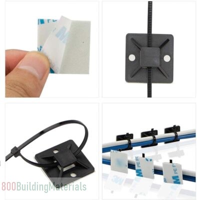 DELFINO Cable Ties, Zip Tie Adhesive Mounts, Self Adhesive Cable Tie Base Holders AMU-4598