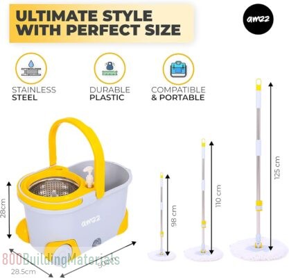 AMZZ Pro-Grade Effortless mops for floor cleaning, Heavy-Duty mop and basket, EasyWring Microfiber MP02