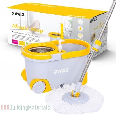 AMZZ Pro-Grade Effortless mops for floor cleaning, Heavy-Duty mop and basket, EasyWring Microfiber MP02