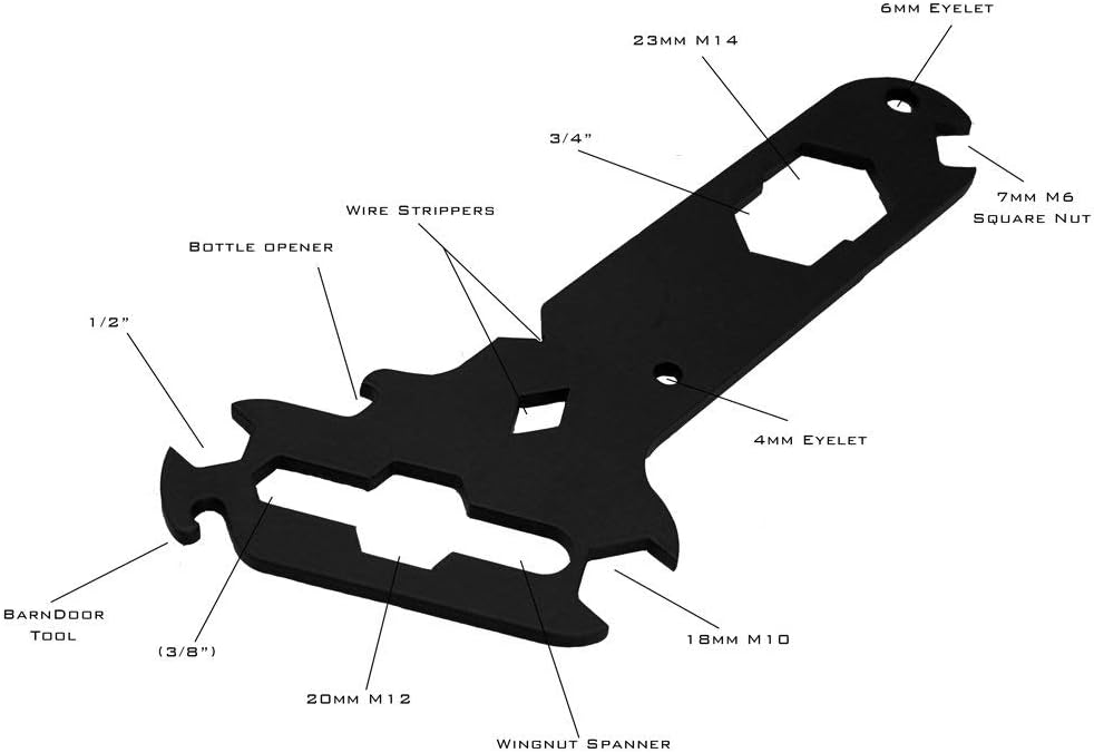 Dirty Rigger DTY-MULTITOOL Black Multitool With 14-In-1 Separate Rigger Tools Including Wing Nut Spanner