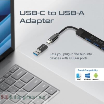 Promate USB-C Charge Adapter with USB LiteHub-4.Black